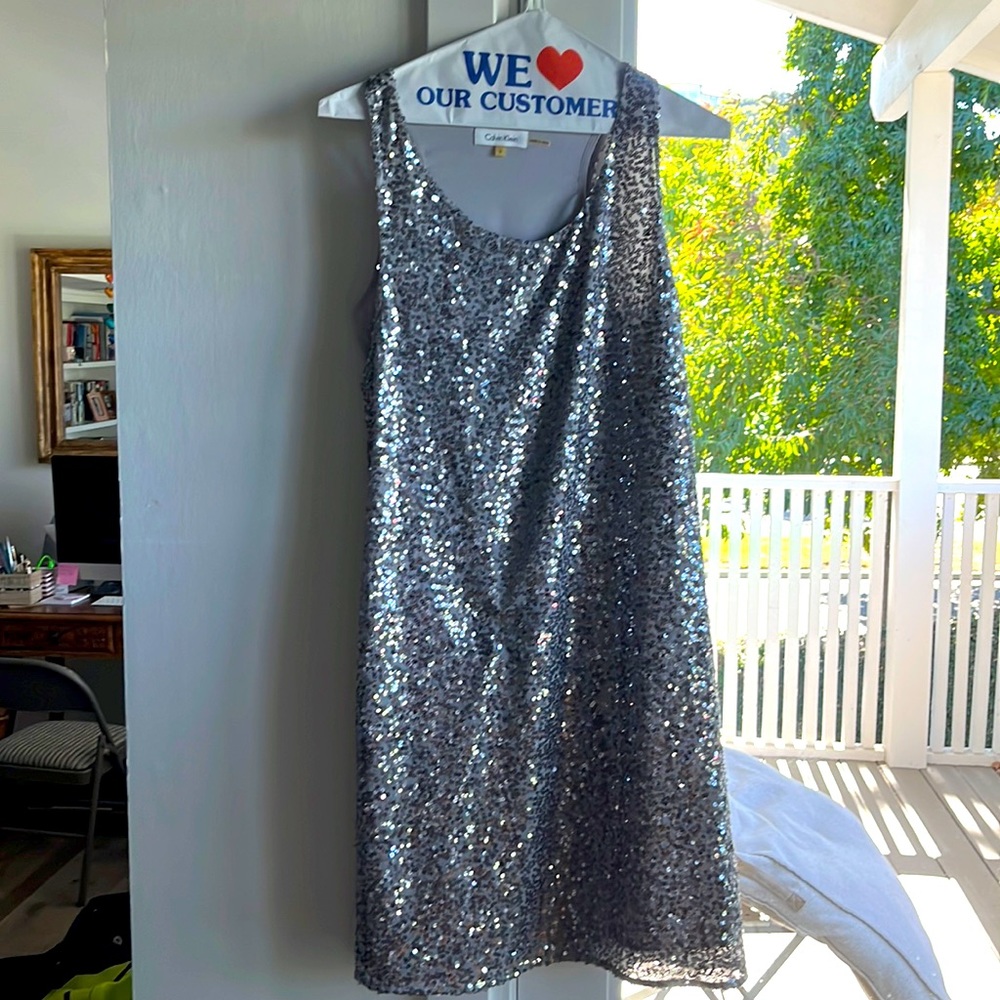Calvin Klein silver sequined party dress. Size small.